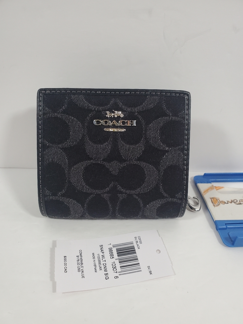 Coach Snap Wallet In Signature Denim CDF22 denim/Silver/Black NWT